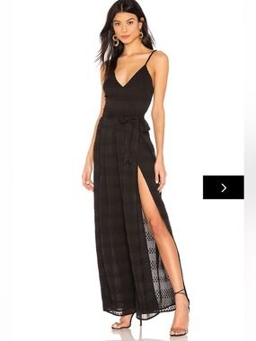 superdown Black Spaghetti Strap Maxi Dress/jumpsuit with Side Slits